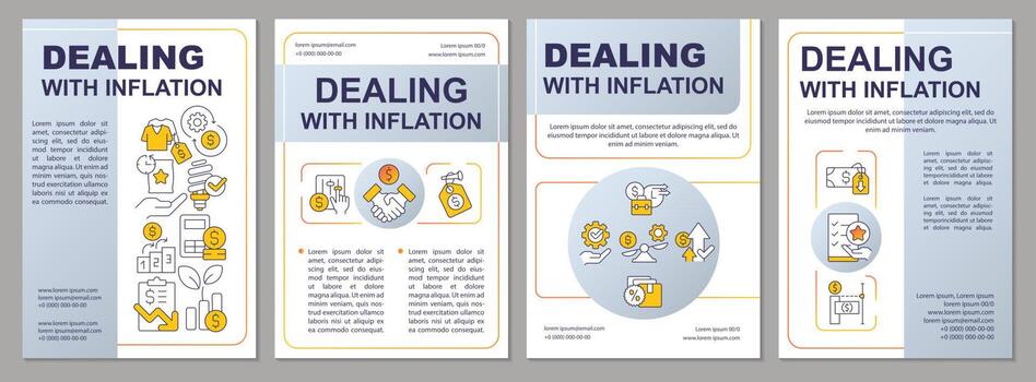 Dealing with inflation grey brochure template. Leaflet design with linear icons. Editable 4 vector layouts for presentation, annual reports