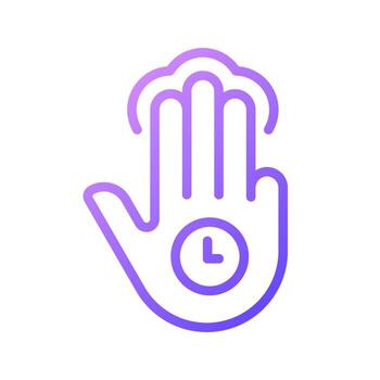 Tres dedo participación degradado lineal vector icono. multi toque tecnología. grifo y sostener. largo prensa. pantalla táctil control. Delgado línea color símbolo. moderno estilo pictograma. vector aislado contorno dibujo