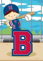 B is for Baseball Player Alphabet Learning Educational Illustration vector