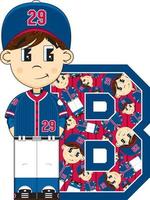 B is for Baseball Player Alphabet Learning Educational Illustration vector