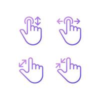 Scrolling and zooming gestures gradient linear vector icons set. Touchscreen control. Electronic device navigation. Thin line contour symbol designs bundle. Isolated outline illustrations collection