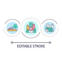 Different purpose areas in city loop concept icon. Development of urban site. Comfortable life abstract idea thin line illustration. Isolated outline drawing. Editable stroke vector