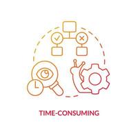 Time consuming red gradient concept icon. Long term research process. Disadvantage of case study abstract idea thin line illustration. Isolated outline drawing vector