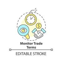 Monitor trade terms concept icon. Distributors payables. Managing prices abstract idea thin line illustration. Isolated outline drawing. Editable stroke vector