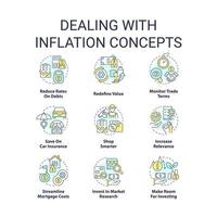 Dealing with inflation concept icons set. Rising prices. Interest rates. Economics idea thin line color illustrations. Isolated symbols. Editable stroke vector