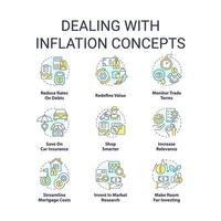 relación comercial con inflación concepto íconos colocar. creciente precios. interesar tarifas ciencias económicas idea Delgado línea color ilustraciones. aislado simbolos editable carrera vector