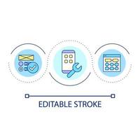 Mobile app interface building loop concept icon. Choosing elements of UI. Build program algorithm abstract idea thin line illustration. Isolated outline drawing. Editable stroke vector