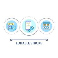 Mobile app interface building loop concept icon. Choosing elements of UI. Build program algorithm abstract idea thin line illustration. Isolated outline drawing. Editable stroke vector