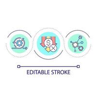 Decentralized blockchain network loop concept icon. Reduce currency rate falling. Technology abstract idea thin line illustration. Isolated outline drawing. Editable stroke vector