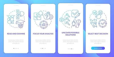 Structure of case study blue gradient onboarding mobile app screen. Research walkthrough 4 steps graphic instructions with linear concepts. UI, UX, GUI template vector