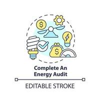 Complete energy audit concept icon. Reduce electricity usage. Budgeting for inflation abstract idea thin line illustration. Isolated outline drawing. Editable stroke vector