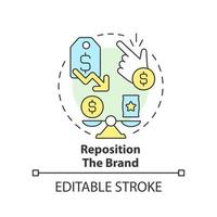 Reposition brand concept icon. Price deduction. Dealing with inflation in business abstract idea thin line illustration. Isolated outline drawing. Editable stroke vector