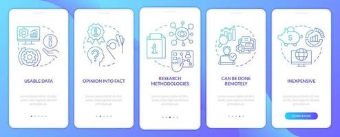 Advantages of case study blue gradient onboarding mobile app screen. Benefits walkthrough 5 steps graphic instructions with linear concepts. UI, UX, GUI template vector