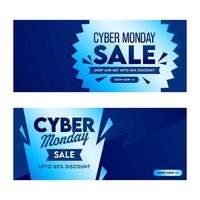 Cyber Monday Sale Header or Banner Design Set with Different Discount Offer on Blue Background. vector