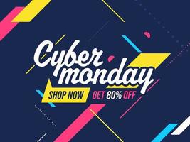 Cyber Monday Font with Discount Offer on Abstract Blue Background for Sale. vector