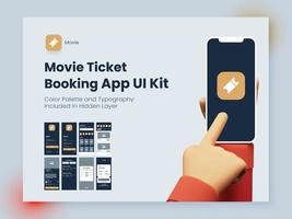 Movie Ticket Booking App UI Kit Including Account Sign In, Sign Up, Booking And Service Type Review Screens For Responsive Website. vector