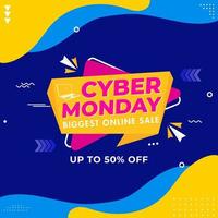 Cyber Monday Biggest Online Sale Poster Design with Discount Offer on Blue and Yellow Background vector