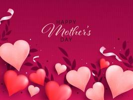 Happy Mother's Day concept with Stylish Text and Heart Shapes on Pink Background. vector