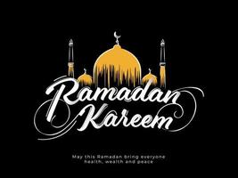 islámico santo mes de Ramadán kareem con amarillo mezquita en negro fondo vector