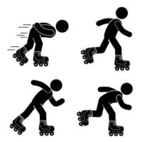 illustration of a person using roller skates. stick figure. pictogram vector