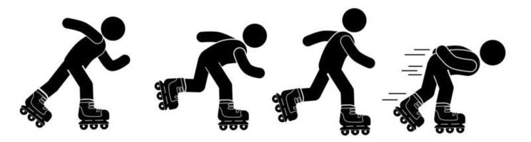 illustration of a person using roller skates. stick figure. pictogram vector