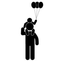 father and son silhouette. father and son illustration icon. stick figure, pictogram vector