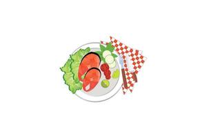 salmon steak on a plate isolated on white background illustration vector