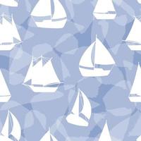 Hand drawn sailing yachts silhouettes on abstract background seamless pattern vector