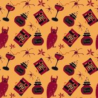 Halloween vector cartoon seamless pattern. Background for wallpaper, wrapping, packing, and backdrop.