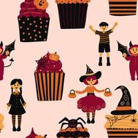 Halloween vector cartoon seamless pattern. Background for wallpaper, wrapping, packing, and backdrop.