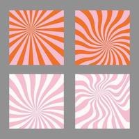 Pink circus. Groovy background. Retro swirl burst. Spiral background. Pattern in 1970s hippie style. Art in vintage color palette, swirl stripes. Psychedelic stock vector illustration of 60s.