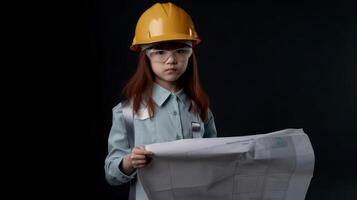 Cute engineer architect kid. Future career concept. . photo