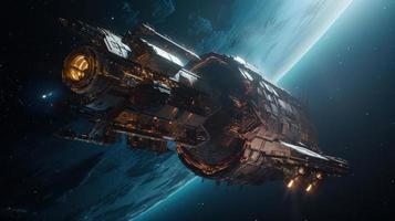 Space Shuttle on space nebula background. Ai generate. photo