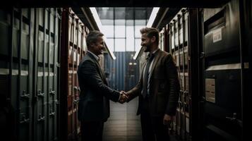 Two businessmen shaking hands after a successful meeting. . photo