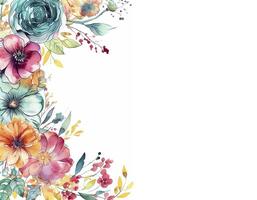 Watercolor border made of flowers with copy space on white background, created with photo