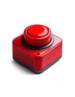 Red panic button on white background, created with photo