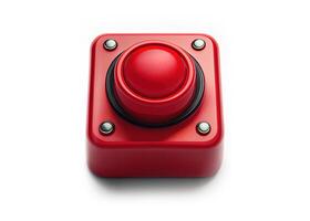 Red panic button on white background, created with photo