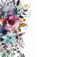 Watercolor border made of flowers with copy space on white background, created with photo