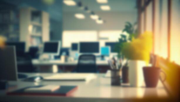 Office space in the evening, backdrop, created with photo