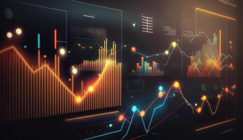 , stock market chart lines, financial graph on technology abstract background represent financial crisis, financial meltdown. Technology concept, trading market concept. photo