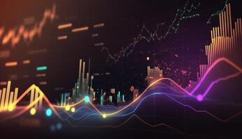 , stock market chart lines, financial graph on technology abstract background represent financial crisis, financial meltdown. Technology concept, trading market concept. photo