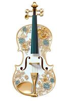 generativo ai, hermosa musical instrumento violín, broche, ópalo Roca y dorado color paleta aislado en blanco antecedentes. bisutería, joyería cerca arriba foto