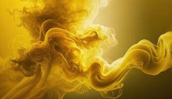 , Flowing light yellow smoke with splashes. Soft fluid banner, spring female mood, 3D effect, modern macro realistic abstract background illustration, ink in water effect. photo