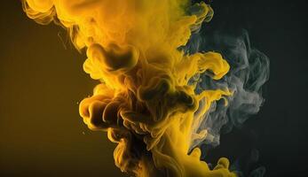 , Flowing light yellow smoke with splashes. Soft fluid banner, spring female mood, 3D effect, modern macro realistic abstract background illustration, ink in water effect. photo