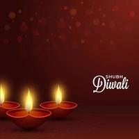 Happy Diwali Celebration Poster Design With Lit Oil Lamps on Brown Background. vector