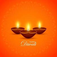 Illuminated Oil Lamps on Orange Background For Happy Diwali Celebration. vector