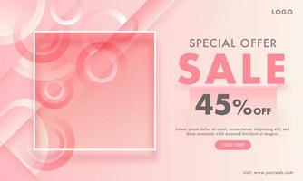 Sale web banner design with discount offer and empty square frame given for your image on pink abstract background for Special Offer. vector