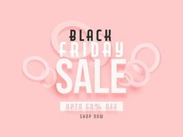 Black Friday Sale Text with Discount Offer and 3D Circle Shapes on Pastel Pink Background. Can be used as poster design. vector