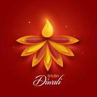 Paper Cut Lit Oil Lamp On Red Background For Happy Diwali Celebration. vector