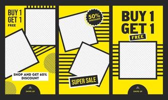 Super Sale Template or Flyer Design Set with Different Discount Offer and Empty Square Frame on Yellow Background. vector